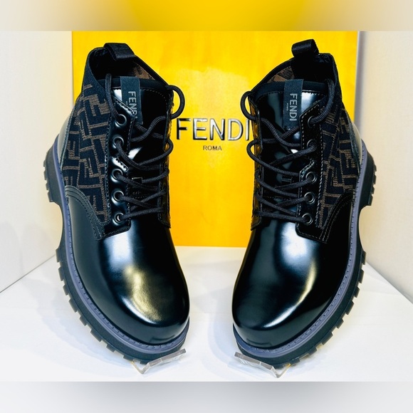 Fendi Force FF Biker Ancle Boots Calf and Goat Leather Size EU-10 New with Box! main image 12